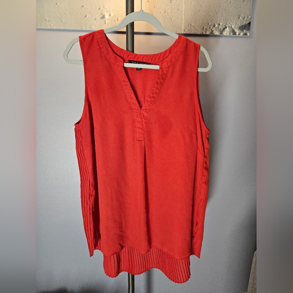 Zac & Rachel Red Pleated Back Tank Top Blouse